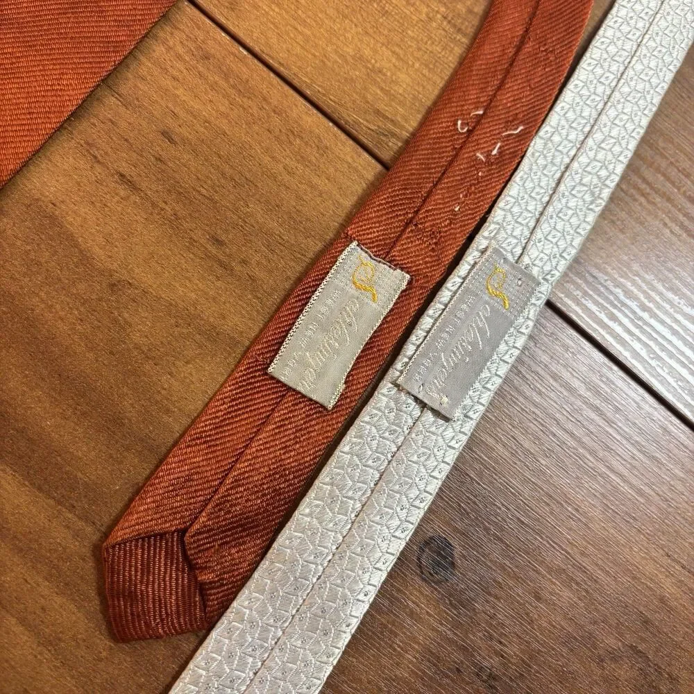 VTG 50s 60s Schlesinger Skinny Ties Lot of 2 Minimalist Rust Orange White NY